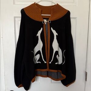 NWT Anthropologie Black and Brown Sweater with Dog Design